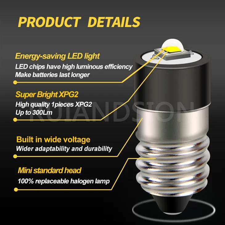 E10 XPG2 LED Bulb Flashlight Motorcycle Headlight 3V,6V,9V